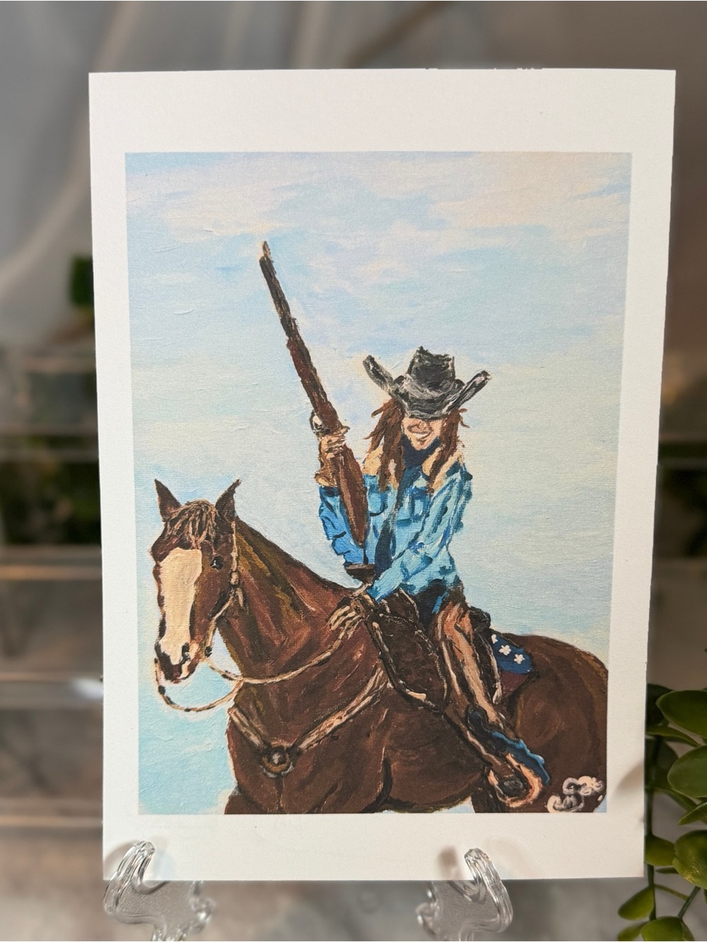 She Rides Alone 5x7 Western Cowgirl Horse Art Print By Briefcase Artist